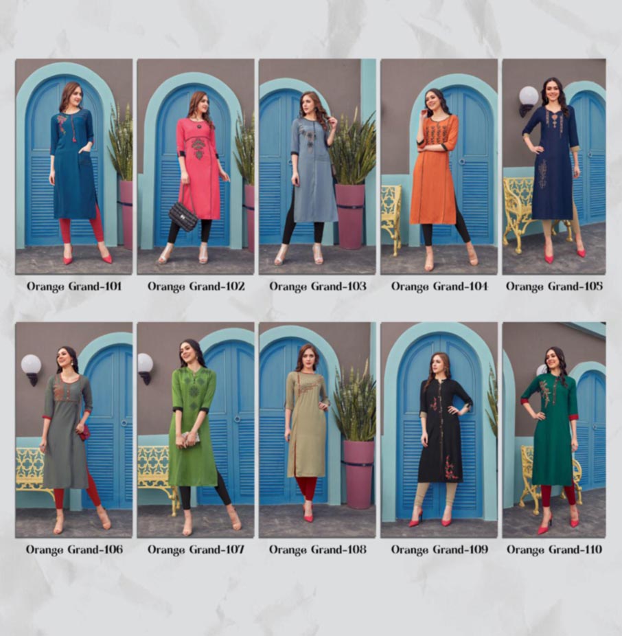 Orange Grand Rayon Kurti Clothing Set Orange Grand Rayon Kurti Clothing Set